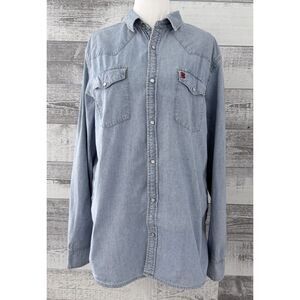 Boot Barn Blue Jean Snap Button Up Shirt Women's XL Embroidered Logo Western